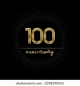 100 years golden number for anniversary with golden glitter and line on a black background