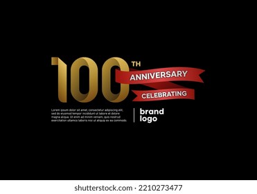 100 years happy anniversary logo with gold and red color on black background