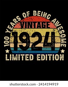 100 Years Old of Being Awesome Born in 1924 Legend Retro Vintage Birthday Ideas for Men Women