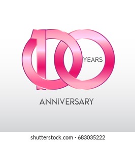 100 years pink anniversary. with overlapping number. for business, corporate, wedding, love, valentine logo celebration