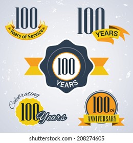 100 Years Of Service/ 100 Years / Celebrating 100 Years / 100th Anniversary - Set Of Retro Vector Stamps And Seal For Business