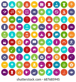 100 yoga icons set in different colors circle isolated vector illustration