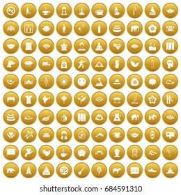 100 yoga icons set gold