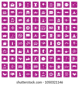 100 yoga studio icons set in grunge style pink color isolated on white background vector illustration