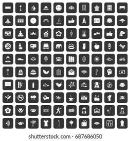 100 yoga studio icons set in black color isolated vector illustration