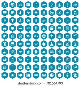 100 yoga studio icons set in sapphirine hexagon isolated vector illustration