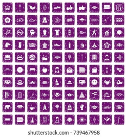 100 yoga studio icons set in grunge style purple color isolated on white background vector illustration