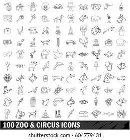 100 zoo and circus  icons set in outline style for any design vector illustration