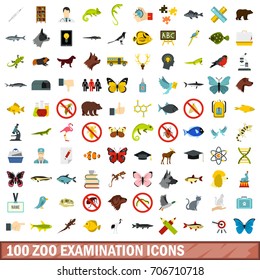 100 zoo examination icons set in flat style for any design vector illustration