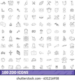 100 zoo icons set in outline style for any design vector illustration