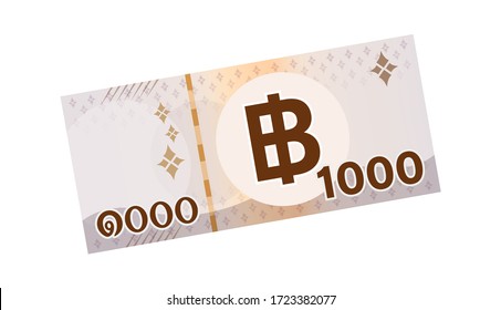 1,000 baht thai banknote money, thai currency one thousand THB concept, bank note money thailand baht for business and finance icon, paper money isolated on white background, vector