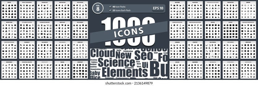 1000 Big Icon Pack video production, arcade, layout, web pack, multimedia