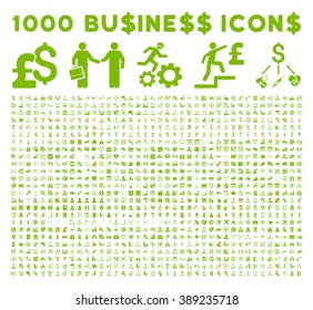 1000 Business, Bank, Trade Vector Icons. Style Is Flat Green Pictogram Symbols On A White Background.