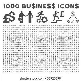 1000 business, bank, trade vector icons. Style is flat gray pictogram symbols on a white background.