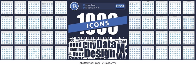 1000 Business Icon Pack Blue Style corporate development and business management, web and social media, arrow, interior, ui essentials