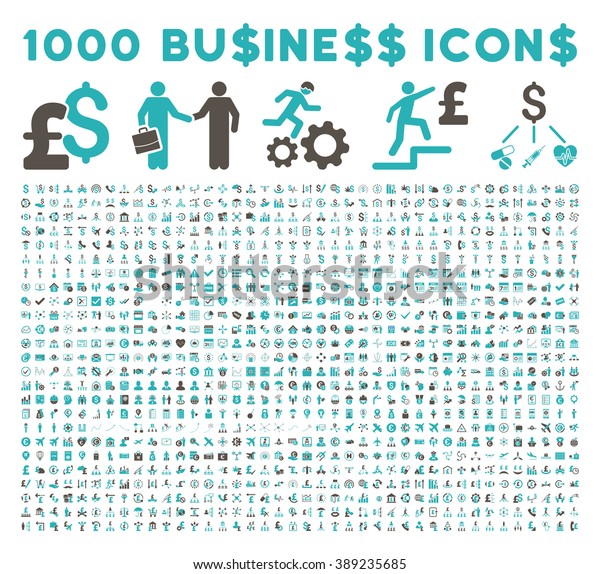 1000\
Business vector icons. Dollar and pound currency. Style is bicolor\
grey and cyan flat symbols on a white\
background.