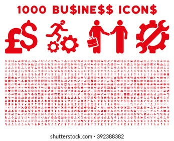 1000 Business vector icons. Pictogram style is red flat icons on a white background. Pound and dollar currency icons are used