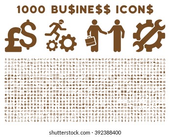 1000 Business vector icons. Pictogram style is brown flat icons on a white background. Pound and dollar currency icons are used