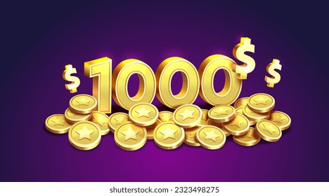 vale de regalo de cupón de 1000 dólares, oferta especial de banner de devolución de efectivo, ganador del casino. Ilustración del vector