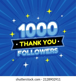 1000 seguidores banner diseño azul vectorial. gracias por 1000 seguidores 