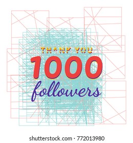 1000 followers card. Thank you my 1K followers banner isolated on white  background. Vector illustration. 