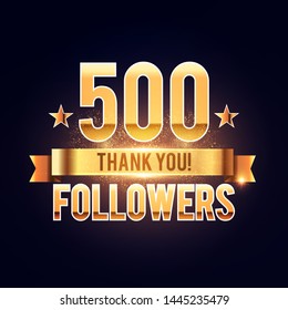 1000 followers gold sign. Thank you banner. Shining design with light bulbs.