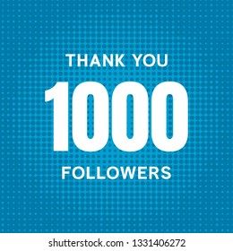 1000 followers network social post in blue and white colors and flat style