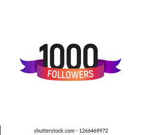 Número de 1000 seguidores con icono vectorial aislado de cinta brillante de color