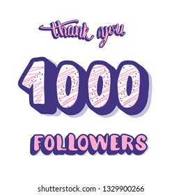 1000 followers post. Social media 1k banner. Vector color illustration.