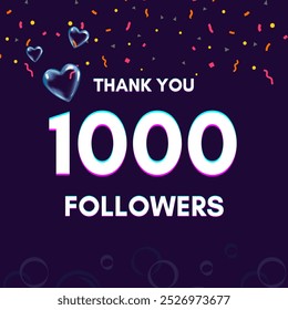 Plantilla de texto "1000 followers" para dar las gracias después de lograr el hito en los sitios de redes sociales.