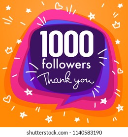 1000 followers , thank you banner, stars, confetti and lettering composition