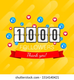 1000 followers, Thank You, social sites post. Thank you followers congratulation card. Vector stock illustration