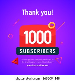 1000 followers vector post 1k celebration. One thousand subscribers followers thank you congratulation