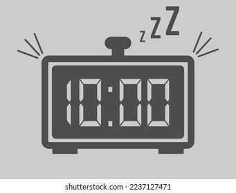 10:00 hours digital alarm clock. Vector with alarm clock marking time. Design for telling time with sleep icon