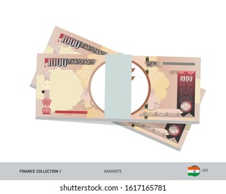 1000 Indian Rupee banknotes. A bundle of money. Flat style vector illustration.