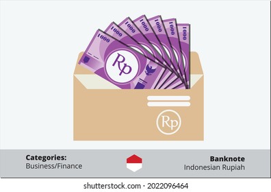 1000 Indonesian Rupiah in envelope vector icon. Can be used for web, mobile, infographic and print.