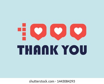 1000 likes. Flat illustration for social networks. Social media thank you banner