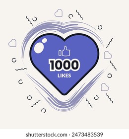 1000 likes in heart shape banner design vector illustration