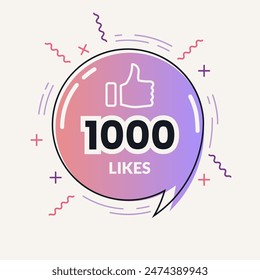 1000 me gusta en la Ilustración vectorial de diseño de burbujas de discurso
