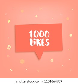 1000 likes thank you banner.  Greeting card with red speech bubble for social networks. Template for social media channel. Vector illustration.