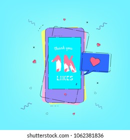 1000 likes thank you card. Template for social media. Vector illustration.