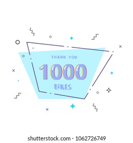 1000 likes thank you card. Template for social media. Vector illustration.