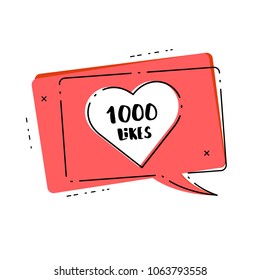 1000 me gusta tarjeta de agradecimiento. Plantilla para medios sociales. Ilustración vectorial.