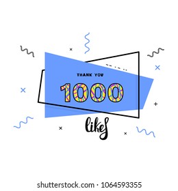 1000 likes thank you card. Template for social media. Vector illustration.