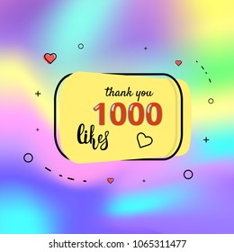 1000 likes thank you card. Template for social media. Vector illustration.