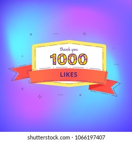 1000 likes thank you card. Template for social media. Vector illustration.