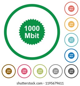 1000 mbit guarantee sticker flat color icons in round outlines on white background