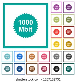 1000 mbit guarantee sticker flat color icons with quadrant frames on white background