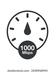 1000 Mbps. Vector de velocidad de Internet, reloj de velocidad de descarga