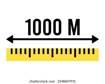 1000 meters ruler icon. Vector measure scale, size and length isolated on white background